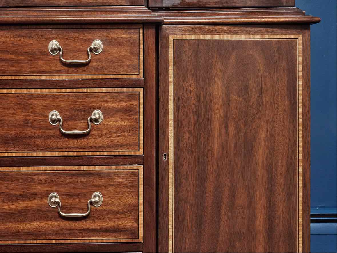 Henkel Harris Mahogany Banded Inlay 4 Glass Door Breakfront Cabinet