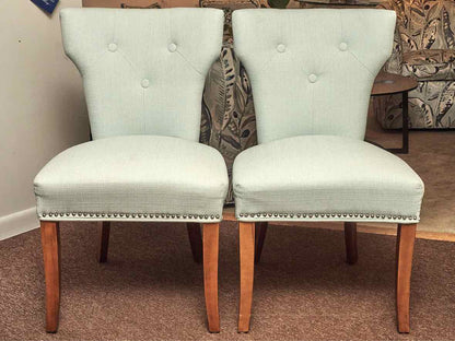 Pair Of Home Dec Far East Inc 'Robin's Egg Blue Upholstered Chrome Legs Chairs