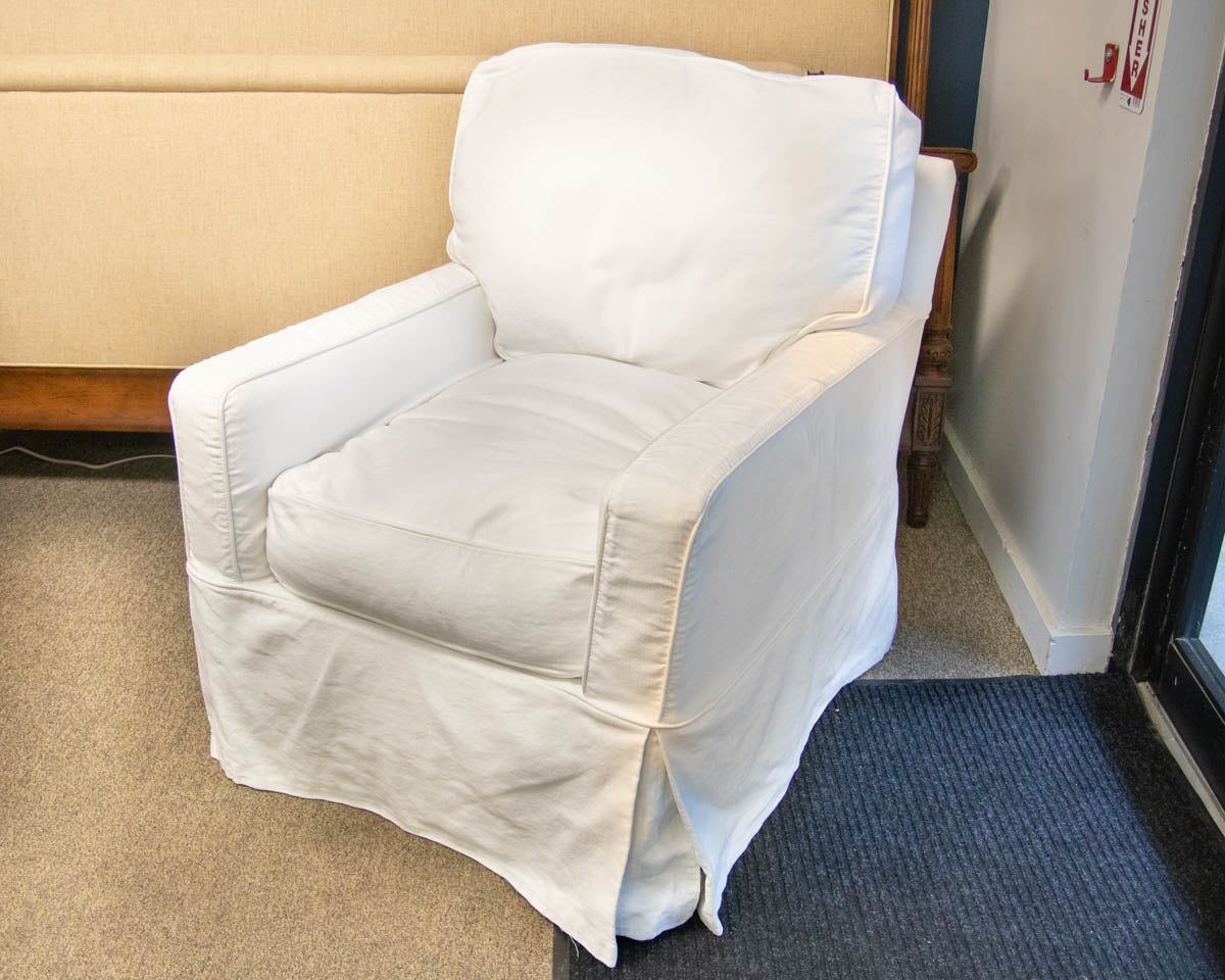 Pair of Lee Industries Slip Covered Swivel Chairs