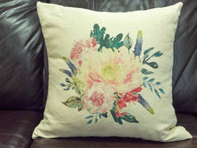 Pair of  Linen Peony  Flower on Linen Accent Pillows