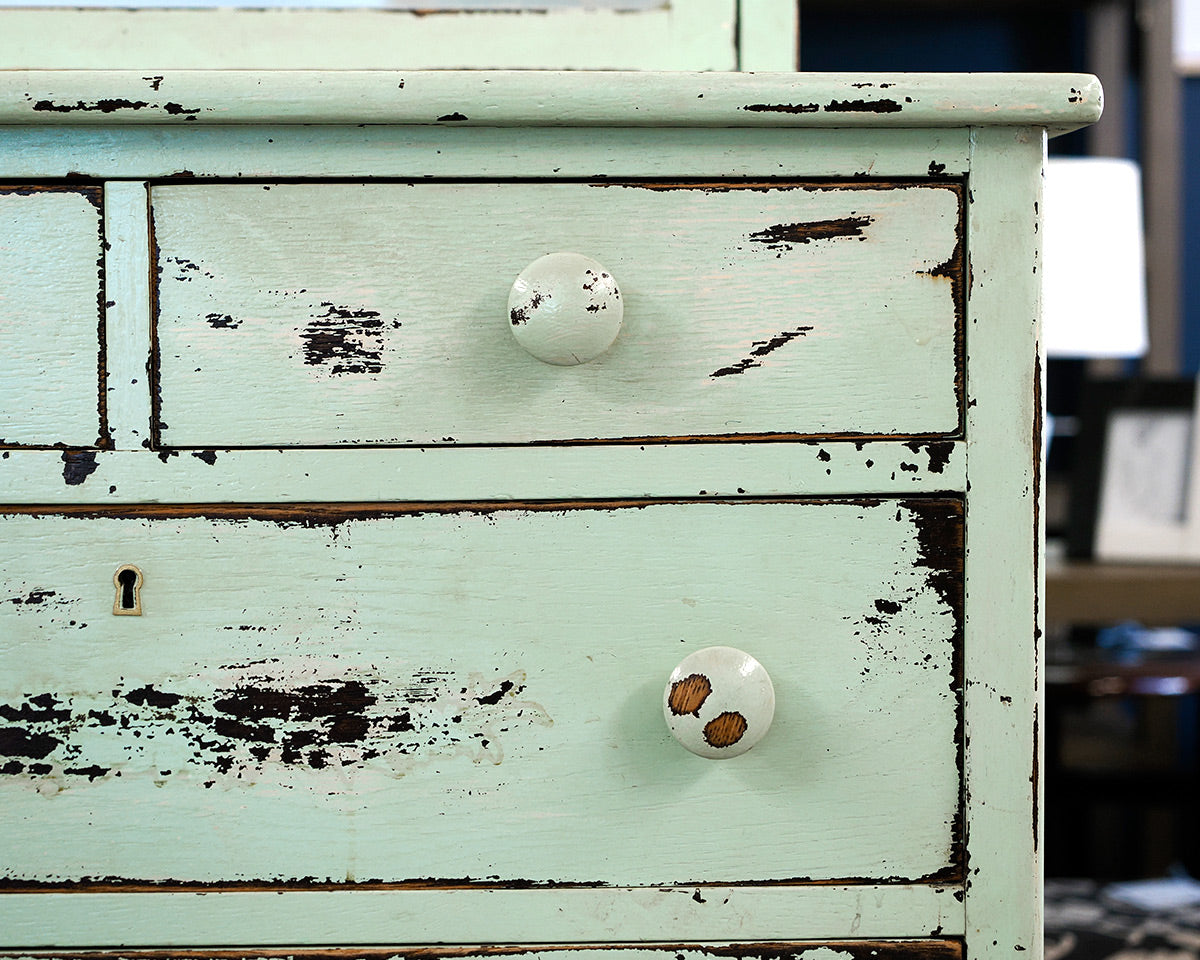 Tall Vintage Chest with Pivot Mirror in Rustic Mint Green