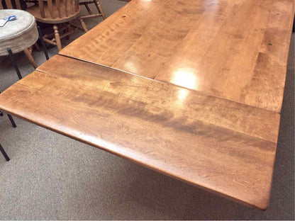 Maple Extension Dining Table With (2) Pull Out Leaves On Trestle Base