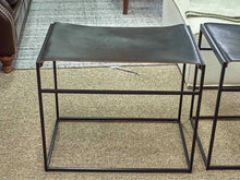 Pair of Blue Dot 'Common ' Black Leather  Stools with Metal Legs