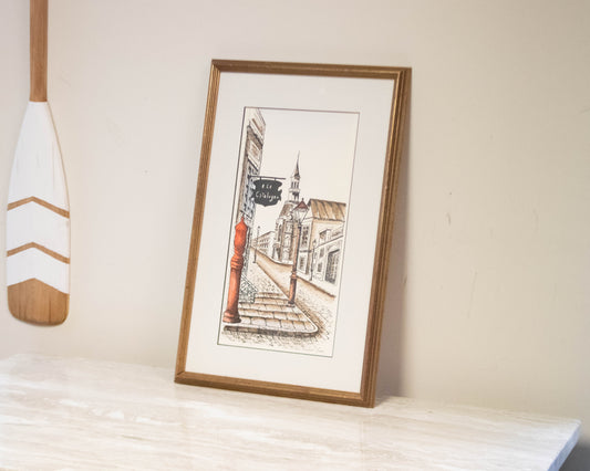 Rue St. Paul Montreal Etching  & Water Color Wall Decor