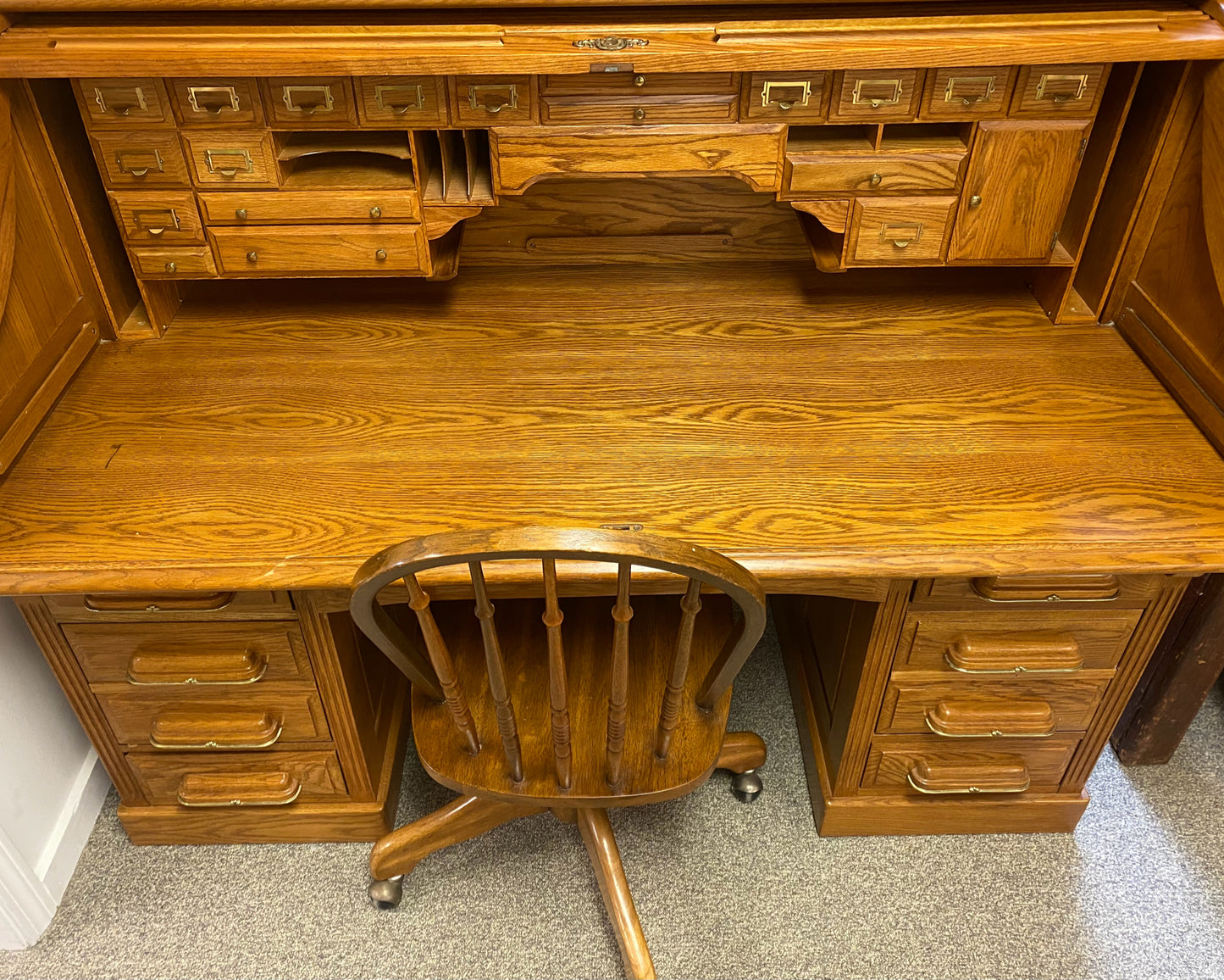 National Mt. Airy Three Piece Oak Roll Top Desk