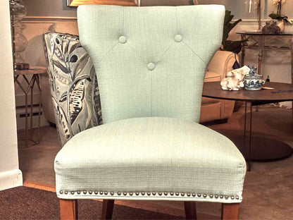 Pair Of Home Dec Far East Inc 'Robin's Egg Blue Upholstered Chrome Legs Chairs