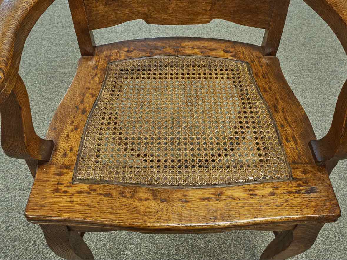 Pair of Pressback Oak Dining Arm Chairs with Cane Seats