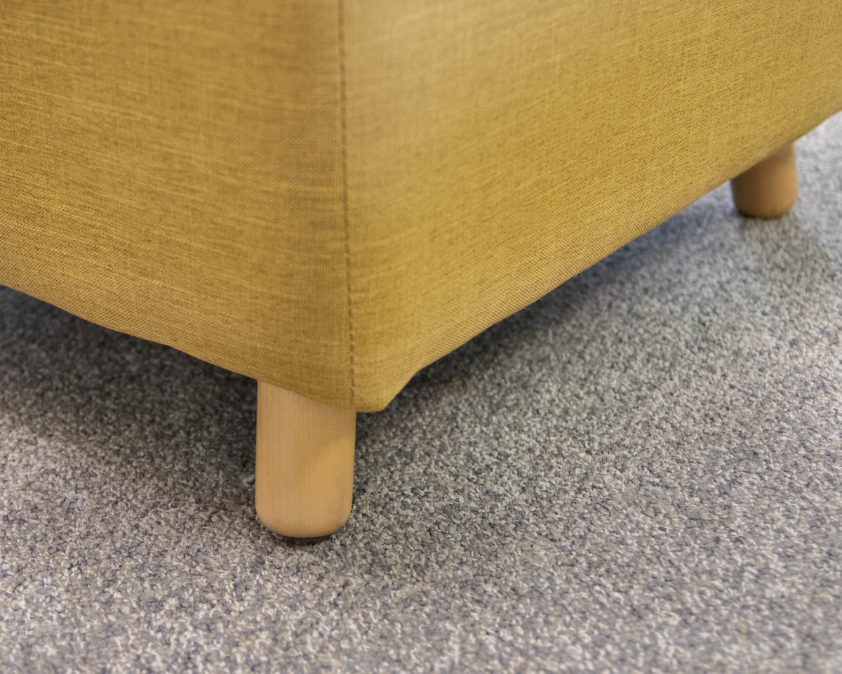Pair of Square Linen Ottomans in Goldenrod on Maple Legs
