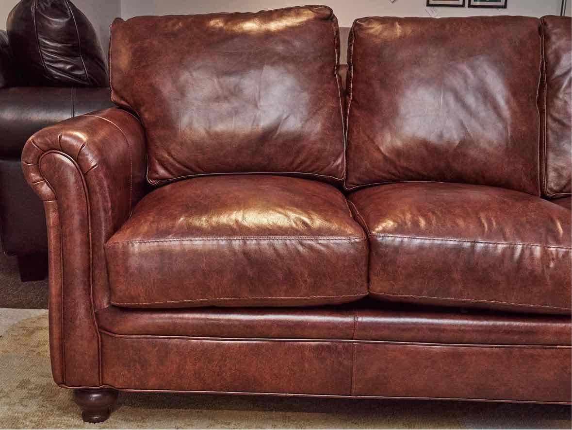 Bradington Young Saddle Brown Leather 3 Cushion  Sofa