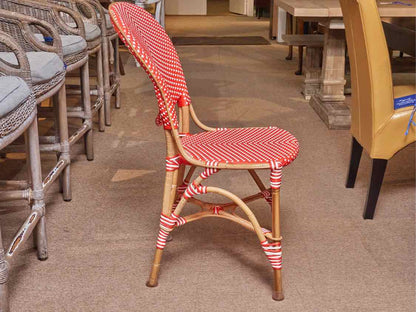 PairOf  Frontgate  Red & White Woven Bamboo Frame Bistro  Chairs