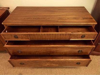 Walnut 3 Drawer Dresser with Burled Wood & Carving