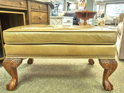 Ethan Allen Taupe Leather Ottoman