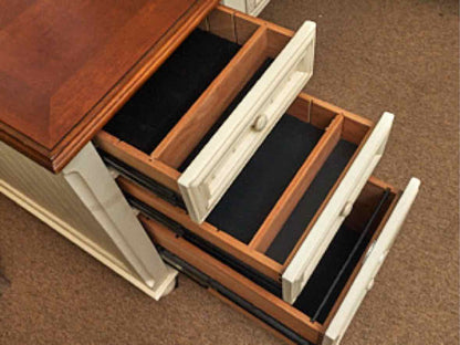 Cream Finish L Shaped Desk with Cherry Top