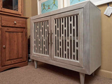 Geometric Fretwork  Pattern 2 Door 2  Shelf  Driftwood Grey Finish Accent Chest