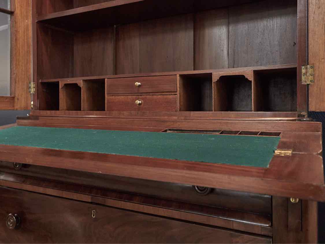 Two Piece Mahogany Empire Style Secretary Desk Circa 1900's