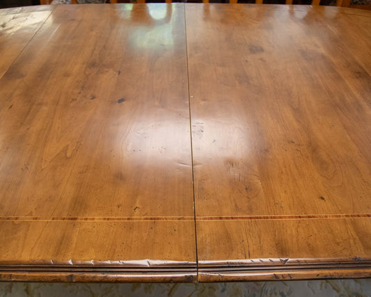 Baker Alderwood 60" Round Dining Table with Yew Wood Inlay and 3 Leaves