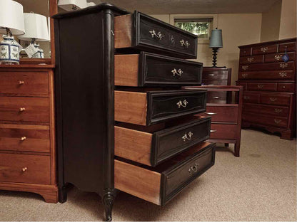Dixie  French Provincial  Black Finish 5 Drawer Tall Chest