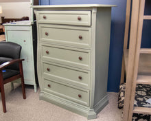 Five  Drawer Chest In Sage Green W/ Wood Knobs