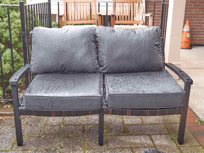 Frontgate Outdoor Black  Aluminum Sofa & Black Walnut Wicker with Cushions