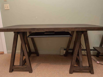 Driftwood Charcoal Finish 'Hawkins' Sawhorse Base Pull Out Surface Desk
