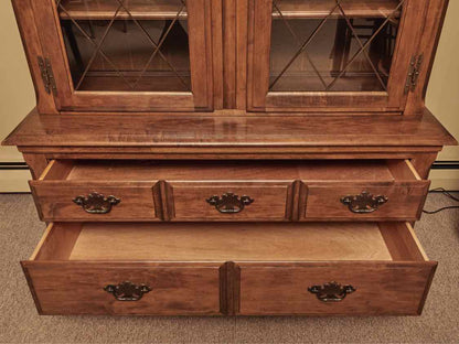 Heywood Wakefield Maple 2 Glass Door 2 Drawer 4 Shelf  China Cabinet