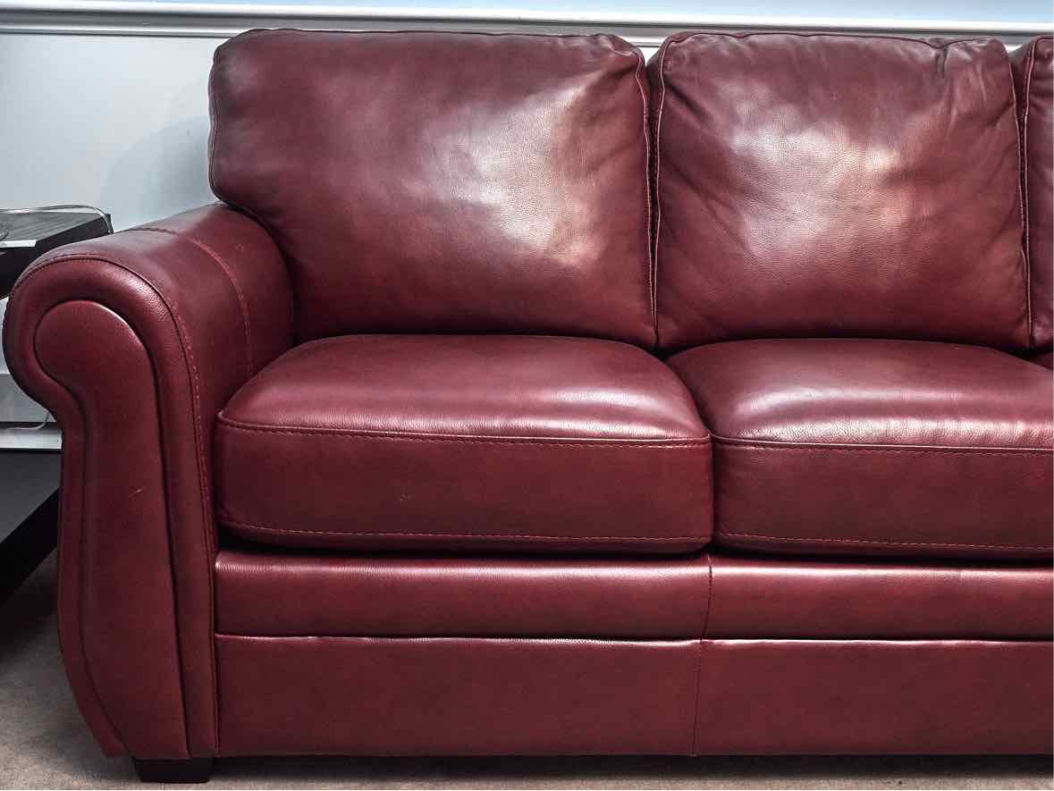 Red Vinyl 3 Attached Cushion Sofa