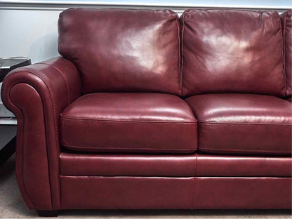 Red Vinyl 3 Attached Cushion Sofa