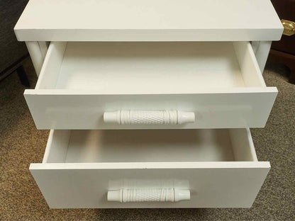 Pair of White Finish Bamboo 2 Drawer Side Tables