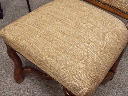 Wood Paneled Dining Table & 8 Fabric Dining Chairs w/ Nail Head Trim