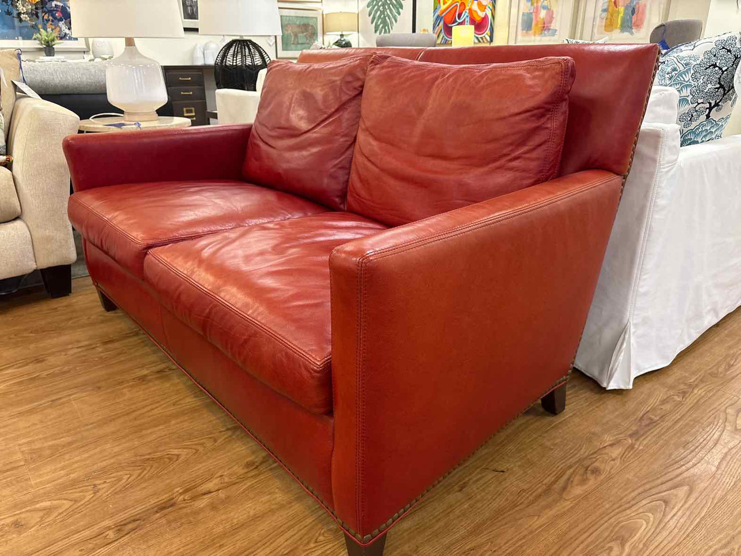 Lee Industries Red Leather Loveseat