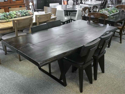 Crate & Barrel 'Yukon' Live Edge Table & Set of 4 Matching Chairs in Black-Brown