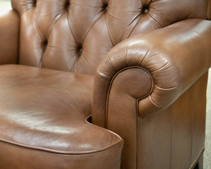 Ethan Allen 'Shaw' Leather Arm Chair & Ottoman