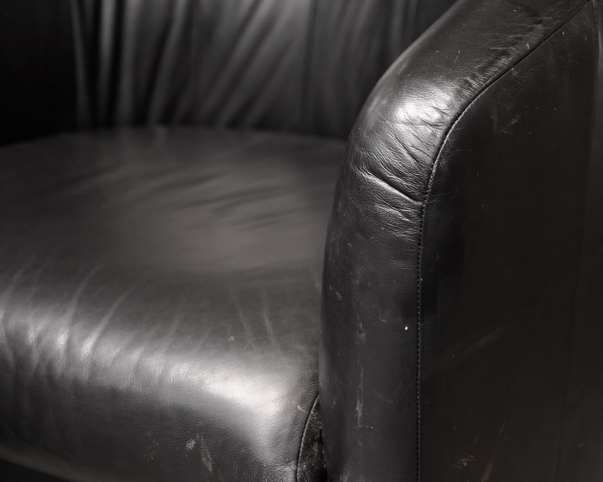Pair of Natuzzi Barrel Leather Chairs