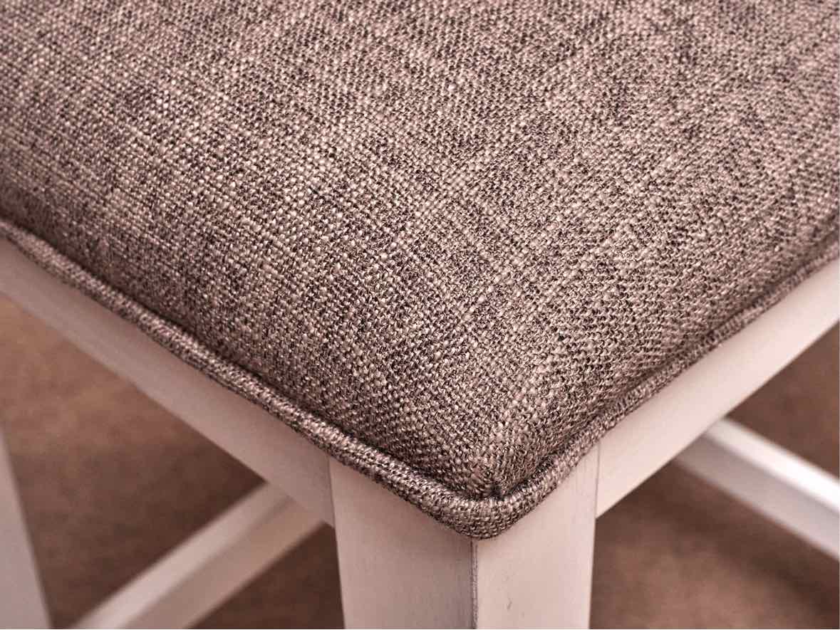 White Finish Console/ Island Includes 2  Gray Cushion Stools
