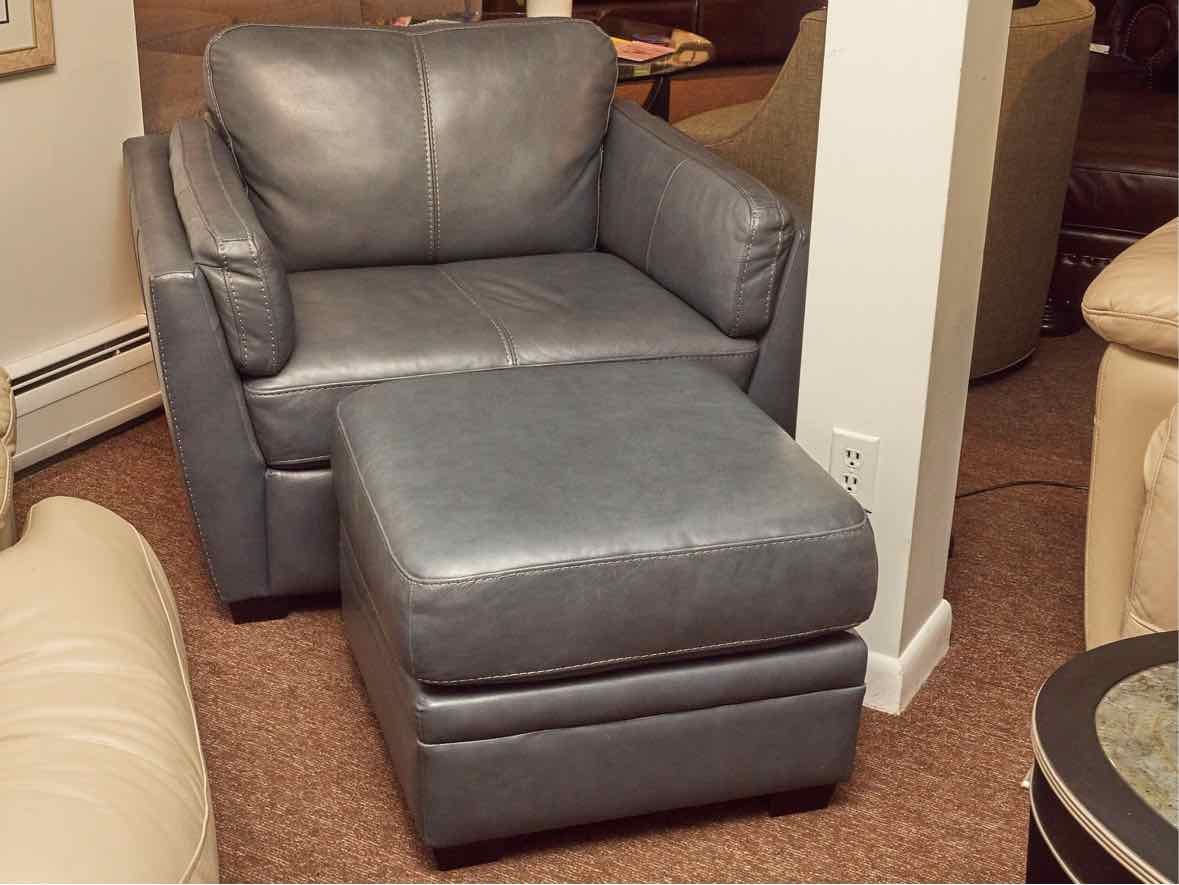 Palliser'Durham' Thunder Grey Leather  Chair & Ottoman
