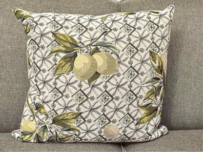 Pair Upholstered Lemon Accent Velvet Backing Accent Pillows
