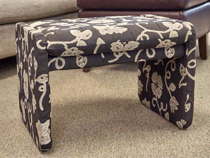 Black & Beige Floral Pattern Upholstered Stool