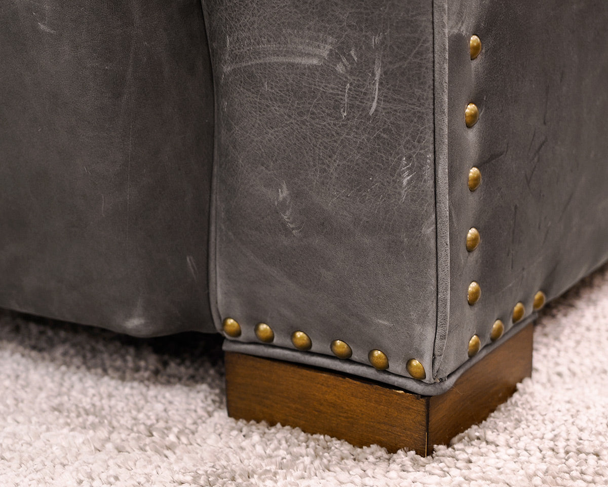 Pair of Restoration Hardware Gray Leather Chairs