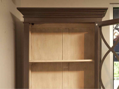 Colonial Grey Finish Glass Door & Drawer Display Cabinet