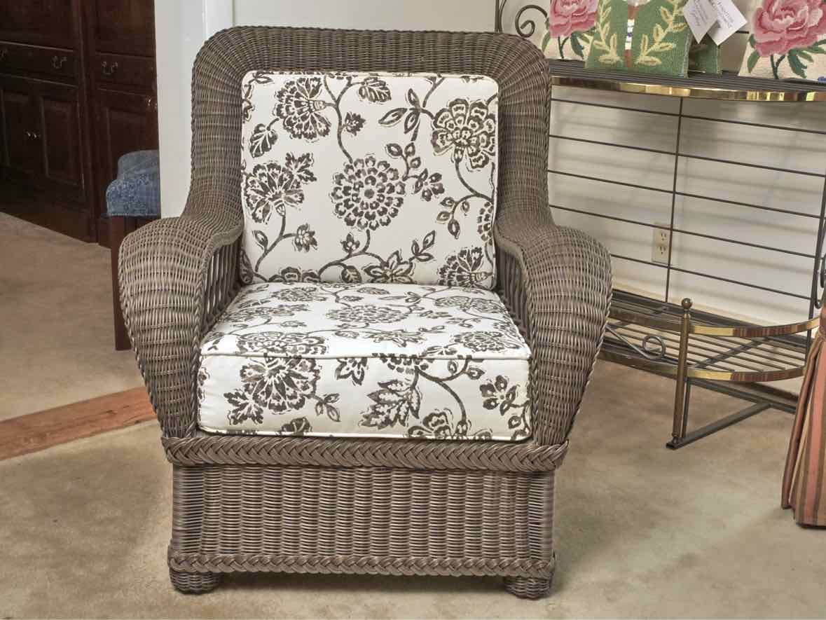 Ethan Allen Dark Brown Finish All Weather Woven Chair With Cushions