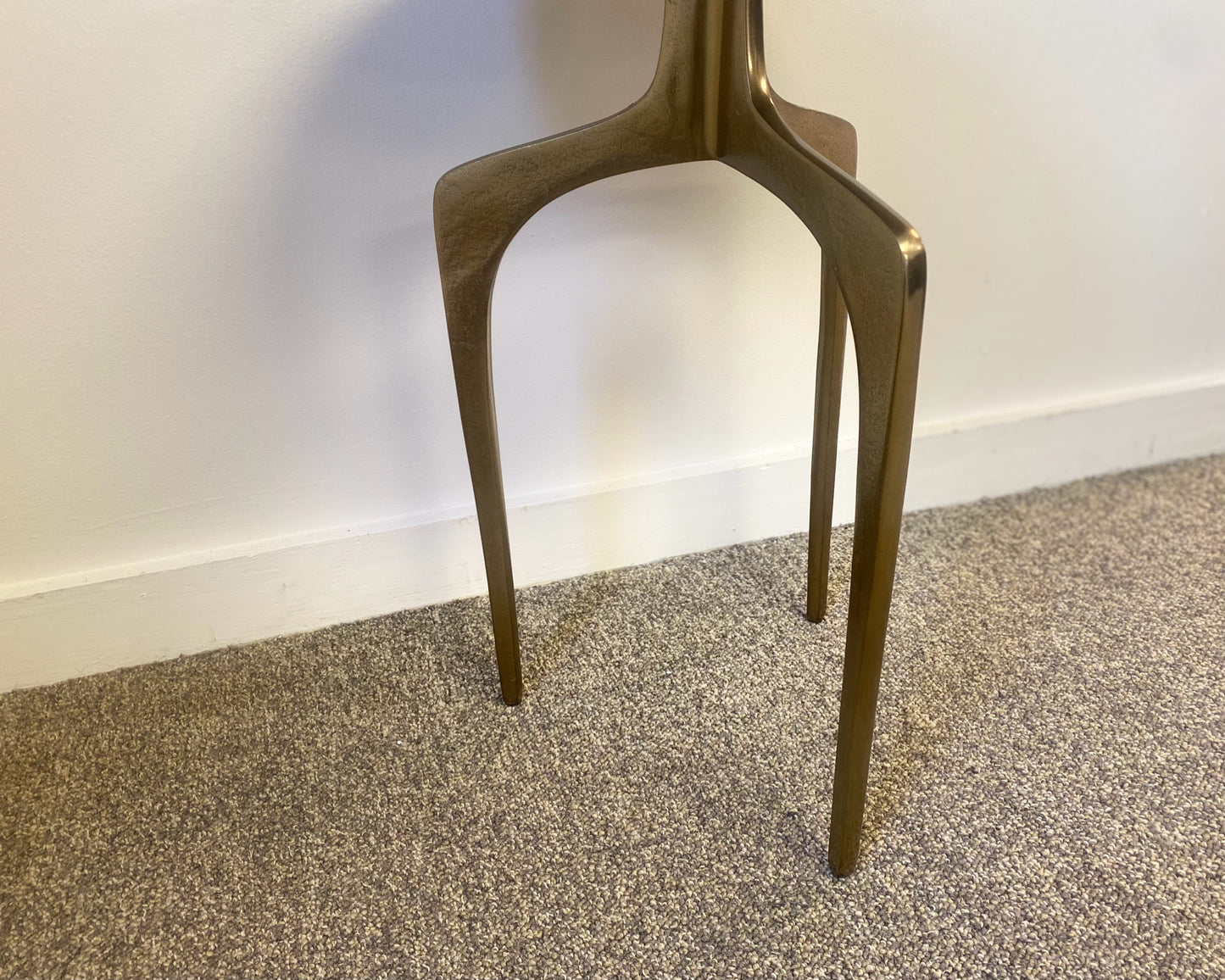 Round Textured Aluminum Accent Table W/ Curved Legs in Soft Gold Finish