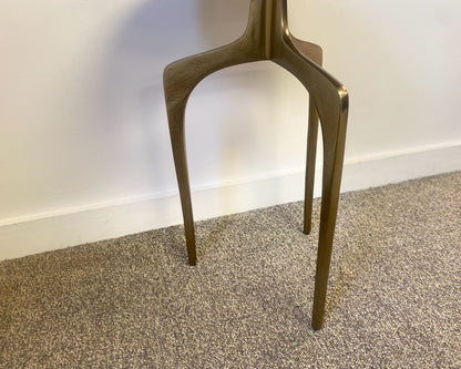 Round Textured Aluminum Accent Table W/ Curved Legs in Soft Gold Finish
