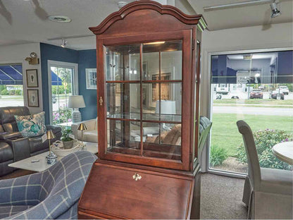 Cherry Secretary Desk with Drop Front & Glass Pane Door Top