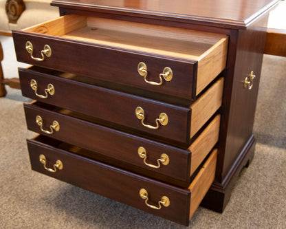Henkel Harris Mahogany Bedside Chest with Brass Chippendale Pulls