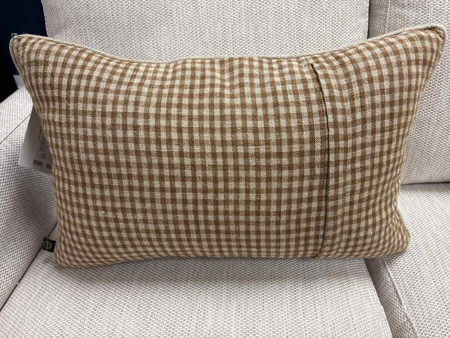 Haomy Nutmeg & Taupe Plaid Linen Lumbar Pillow