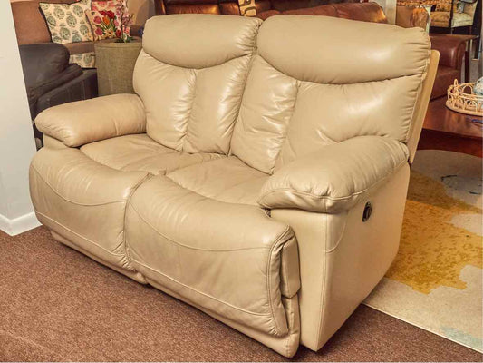 Sand Leather Power Loveseat