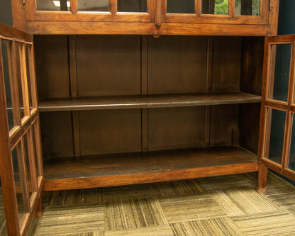Rustic Wood Display Cabinet with Glass Pane Doors