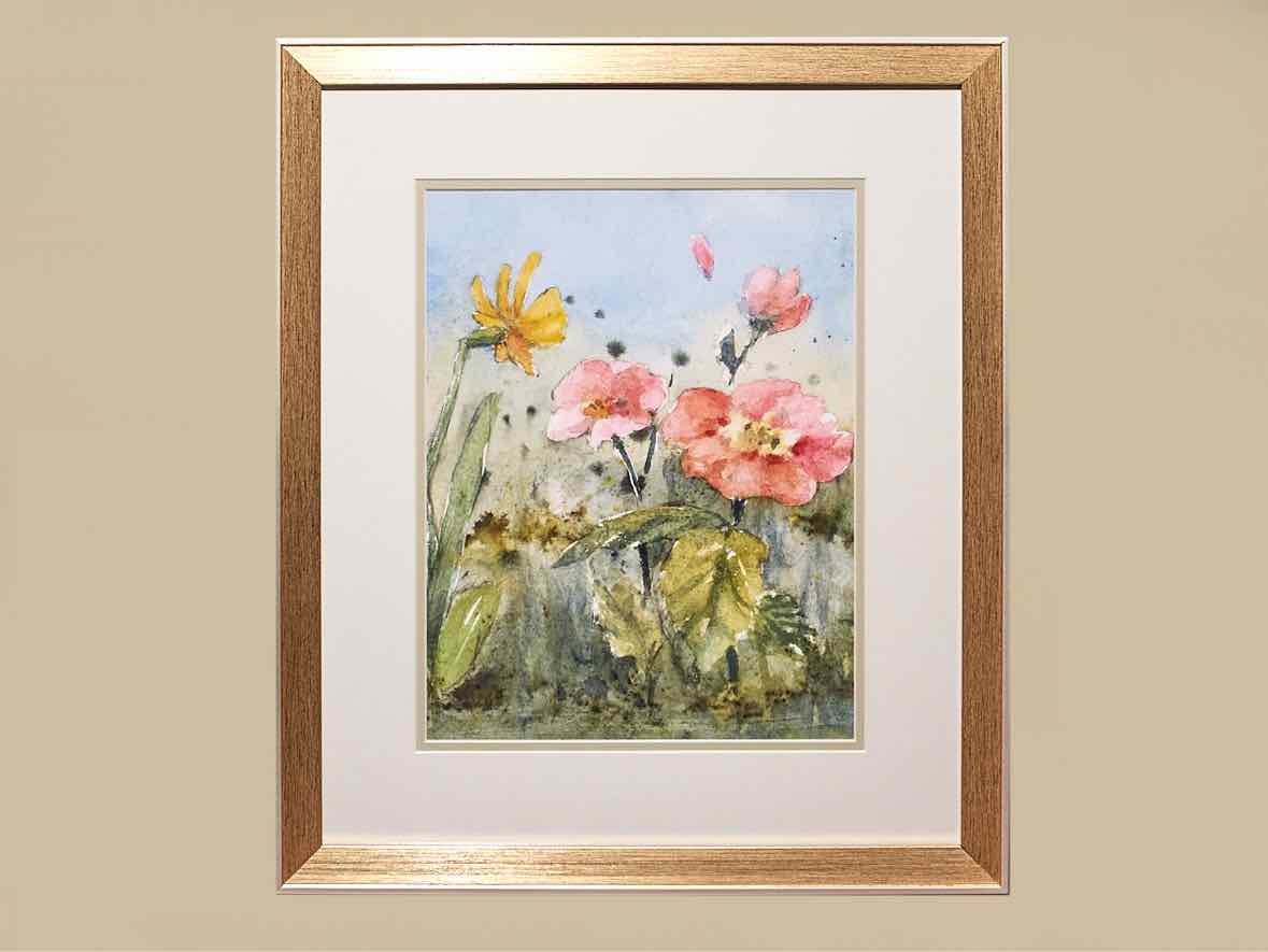 'Summer Wildflower 1' Gold & Chrome Frame Double Matt Watercolor Print
