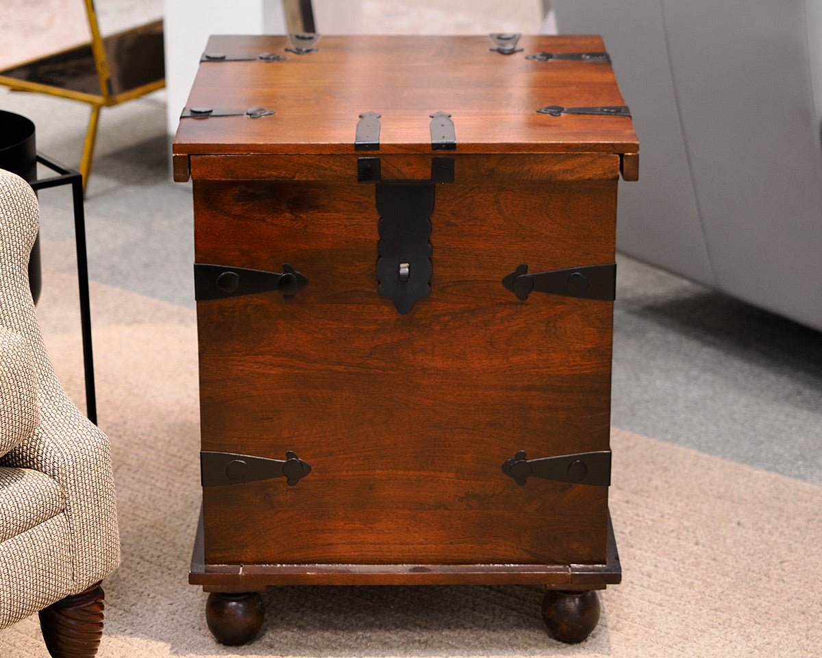 Mahogany and Metal Sliding Top Trunk