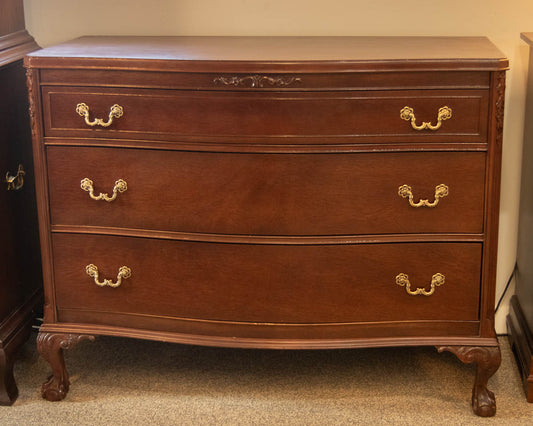 Mahogany 3 Drawer Dresser with Carving & Ball & Claw feet
